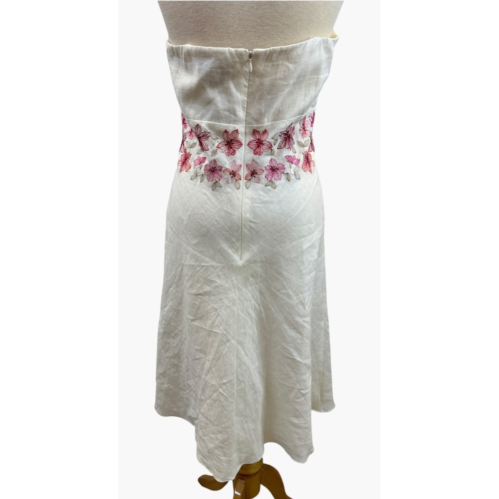 Ann Taylor Y2K Ivory Linen Floral Embroidered Halter Mini Dress Size 8 Coquette - Picture 11 of 15